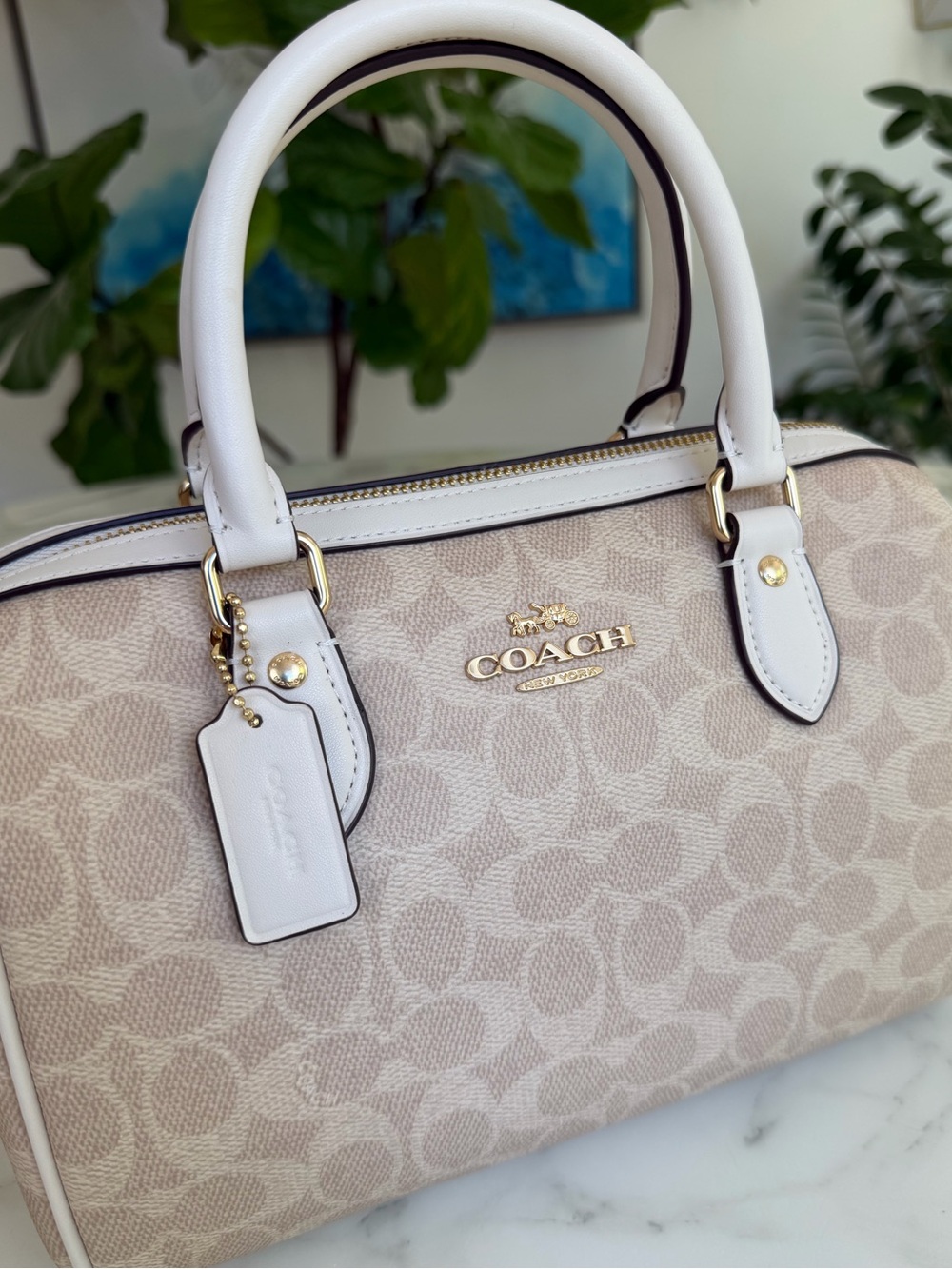 NWT COACH Rowan Satchel Bag in Signature Canvas Gold Sand Chalk CV961 Crossbody - Picture 3 of 13